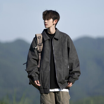 Nying american lapel pu leather jacket men's 25 autumn new high street trendy brand handsome casual jacket large size loose top black xl (120-140 pounds)