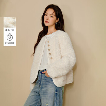 Yinman qianjin style fur one-piece sherpa jacket 2025 winter women's new furry cardigan off-white s