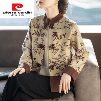 Pierre cardin new chinese style mom winter jacket over 50 years old fashionable 2025 new spring and autumn clothes for middle-aged and elderly women brown single top l 105-115 jin