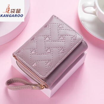Kangaroo brand trendy wallet women's short style 2025 four seasons new versatile embroidered love coin purse women rouge color