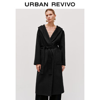 Ur2025 new winter women's high-intellectual temperament hooded belt coat uwm150078