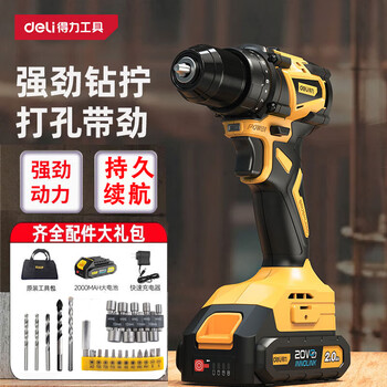 Deli (deli) hand electric drill, hand drill, household brushless lithium electric hand drill, rechargeable punching electric screwdriver, small steel gun 20v50n.m brushless high torque electric drill