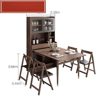 Wsnon german quality folding dining table and sideboard integrated simple modern light luxury wall-mounted retractable dining table and chair combination folding sideboard + solid wood dining chairs *4 (walnut color