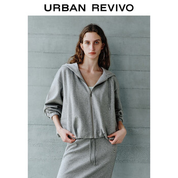 Ur2026 spring new women's simple casual hooded drawstring zipper jacket uwh150051 gray m