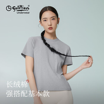 Goldlion long-staple cotton ribbed short-sleeved t-shirt round neck women's solid color breathable bottoming shirt summer t-shirt floral gray m /160