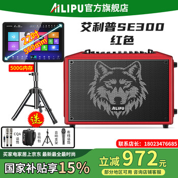 Ellip se300 audio outdoor karaoke live broadcast internal recording electric blowpipe saxophone guitar singing audio mobile portable high-power bluetooth stage performance speaker official flagship se300 red + cqa3318 + 22-inch karaoke machine