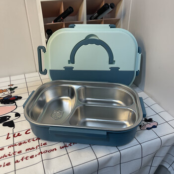 Enshousu office worker insulated lunch box with rice compartments stainless steel large capacity layered insulated lunch box for primary school students blue three compartments + tableware kangchu yijia insulated lunch box