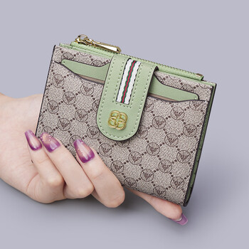British paul women's wallet short 2026 new thin and compact coin purse fashionable high-end driver's license card holder for girlfriend green print
