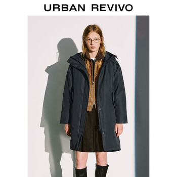 Ur2025 new winter women's casual simple hooded stand collar long down jacket uyl150107 dark blue (loose) s