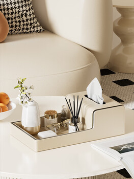 Yiqianpei living room coffee table tissue box light luxury remote control bedroom integrated tray desktop storage box restaurant paper box milk tea color integrated desktop tissue storage box