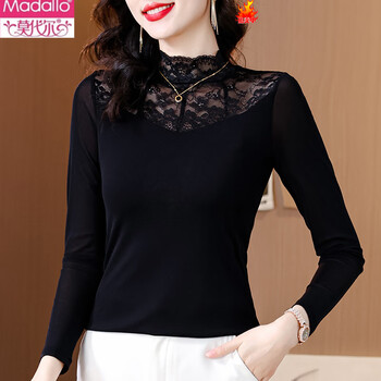 Modal half-high collar lace mesh bottoming shirt long-sleeved women's autumn new slim fit inner shirt slim black t-shirt black regular <this year's trend is chic, beautiful and unique 3xl 125-135 pounds