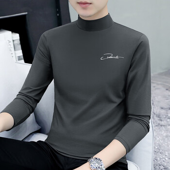 Modal cotton half turtleneck long-sleeved t-shirt men's autumn tops autumn and winter bottoming shirts with mid-collar autumn clothes for men ypc6023 carbon gray m