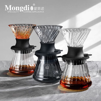 Mongdio hand-brewed coffee filter cup smart cup glass sharing pot v60 filter funnel hand-brewed coffee pot set smart cup 1-4 servings - smoke gray