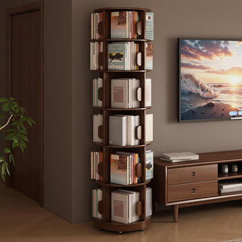 Gujia home solid wood rotating bookshelf 360 degree bookcase movable home study corner bookshelf storage rack multi-layer storage rack upgraded five-star texture + imported fas rubber wood 6-layer removable rotating | walnut color gujia brand carefully selected | free door-to-door delivery + installation included
