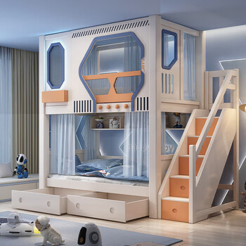 Cocoola bunk bed tree house children's bed high and low double bed bunk bed all solid wood high shelf mother bed high and low bed + bookshelf + ladder cabinet 1.5*2 meters (upper and lower width)