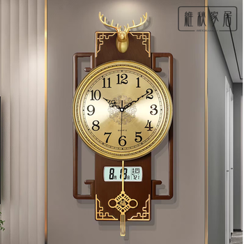 Miaopule swiss original imported wall clock new chinese style high-end atmosphere 2025 new living room with calendar fashionable chinese style hanging 2863-4 intelligent automatic time setting