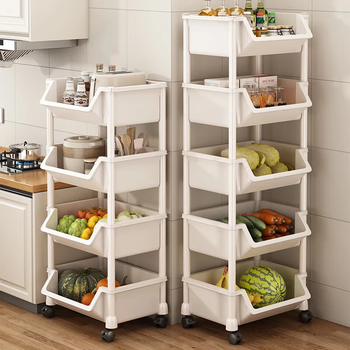 Youqin kitchen multi-function shelf floor-standing multi-layer vegetable trolley fruit and vegetable basket utensils storage rack large 4-layer/open style free 4 hooks