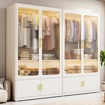 Nafenai french light luxury wardrobe iron sheet thickened carbon steel odorless and formaldehyde-free bedroom simple wardrobe clothing storage cabinet 100cm second generation upgraded solar panel-heightened version door-to-door delivery/easy installation by yourself