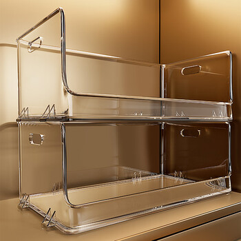 Hao'e 2 desktop storage boxes with handles cosmetics mask storage coffee table snack toy storage rack large size 2 pack 32*15*13cm acrylic storage box