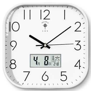Polaris living room wall clock silent wall hanging home clock living room simple creative quartz clock square modern clock white calendar model (27*27 cm) upgraded ultra-quiet movement