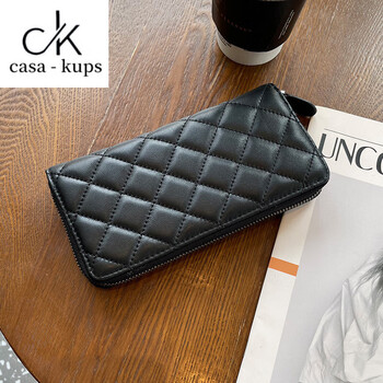 Casa-kupsck wallet women's long genuine leather multi-card slot sheepskin large capacity zipper wallet clutch 2025 new black style one