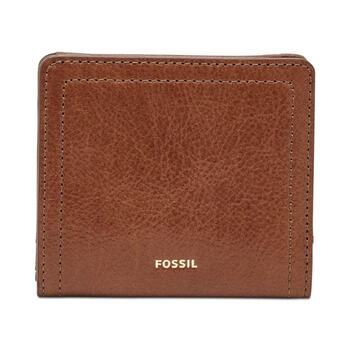 Fossil luxury fashion brand women's wallet brown embossed logan small leather bi-fold short card slot id compartment 6 brown/gold os