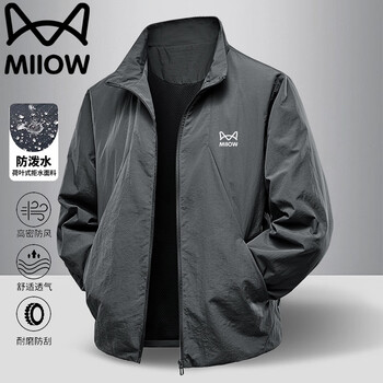 Cat man jacket men's spring and autumn jacket windproof workwear casual loose breathable stand collar top for middle-aged and young people dark gray xl