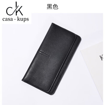 Casa-kups genuine leather wallet simple ultra-thin long wallet women's genuine leather 2025 new temperament buckle card slot soft cowhide wallet black