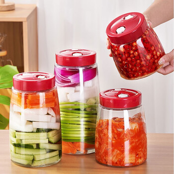 Aileyou home-brewed enzyme bottle red lid exhaust valve food-grade glass enzyme barrel pickling jar kimchi jar soaking wine bottle 2200ml professional enzyme bottle