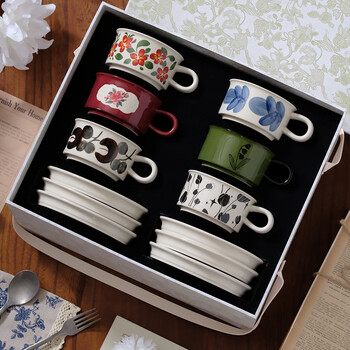 Deardali coffee retro mug and saucer gift box set for moving to a new home, practical, high-end and exquisite as a birthday gift, coffee mug and saucer full of flower gift box (quick to next day delivery)