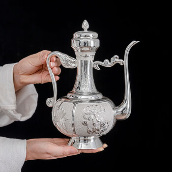 Guiyintang 999 sterling silver wine bottle hand-engraved four gentlemen chinese style home gift large capacity white wine set picture price about 840 grams + certificate + gift box