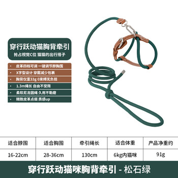 Hidream walking cat harness set adjustable x-shaped anti-escape cat traction rope turquoise green f-one size