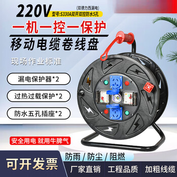 220v one machine, one gate, two leakage and double open control, waterproof and dustproof, two sockets, cable winding and drag reel, national standard 30 meters, 3 cores, 4 square meters (3 cores are grounded