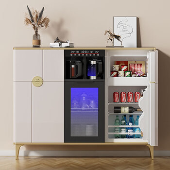 Meilinda 25 new model household commercial multifunctional intelligent solid wood tea bar machine living room tea integrated cabinet hot and cold water dispenser sideboard refrigerator refrigerated frozen milk bottle sterilizing cabinet solid wood voice 620 (disinfection cabinet + refrigeration and freezing) instant refrigeration type ice warm