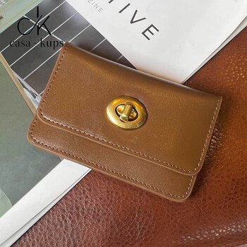 Casa-kups genuine leather small wallet for women 2025 new high-end new short style niche design internet celebrity small and exquisite high coffee