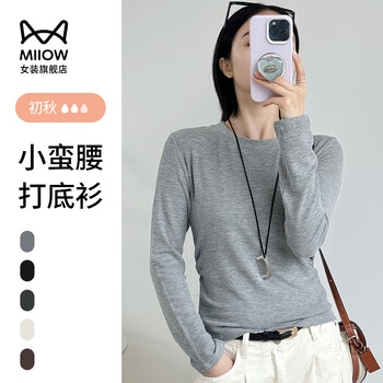 Catman long-sleeved t-shirt women's round neck knitted bottoming shirt 25 years new spring and autumn inner wear outer slimming top