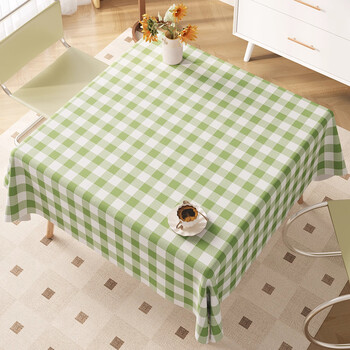 Oberle tablecloth waterproof and oil-proof tabletop protection mat no-wash anti-scalding table mat pastoral style square plaid tablecloth cover matcha cream 100*100cm