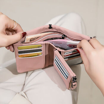 Cute and cute wallet for women, short, simple, thin, compact, women's small wallet, multi-functional two-fold coin purse, student korean version, pink, multi-functional small wallet