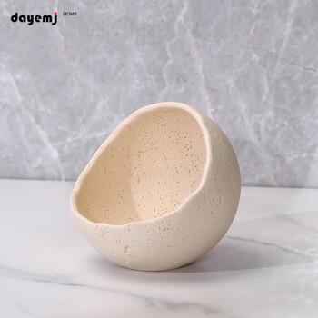 Jiangtang living room high-looking desktop trash can home bedroom office waste paper basket light luxury creative simple storage bucket yellow travertine trash can