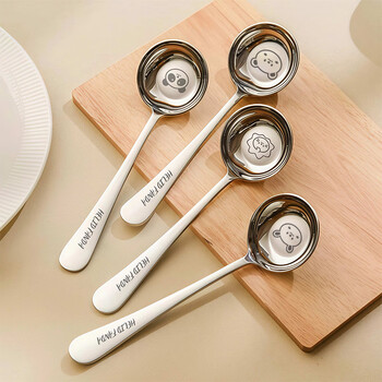 Worthbuy 316 stainless steel round spoon, long handle cartoon spoon, eating spoon, household coffee stirring spoon, deepened spoon, thick spoon, round spoon (hehe bear)