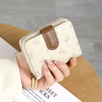 Chajin new 2025 fashionable exquisite small fresh wallet cute student men and women casual card holder large capacity coin purse flowers beige
