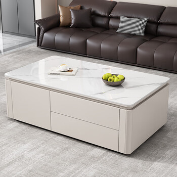 Guangdong foshan high-end tea table living room light luxury high-end 2025 new modern slate small apartment tea table tea table white + snow mountain white glossy slate 140*80*50