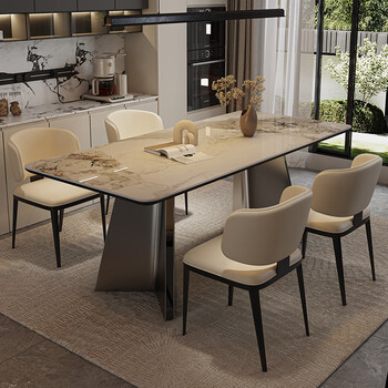 Modern minimalist style slate dining table and chair combination home restaurant small apartment dining table rectangular table single dining table upgraded full support solid wood base plate) 130cm