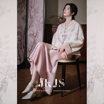 Jk&js qingzijin satin jacquard chinese style jacket spring and autumn 2025 new new chinese style women's clothing almond rice xl