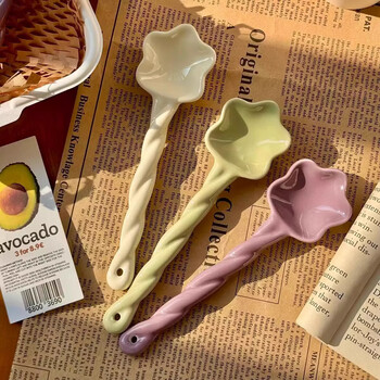 Persson ins ceramic twist star spoon high-looking girl heart cute creative spoon internet celebrity dessert spoon coffee spoon 6-inch twist spoon-green