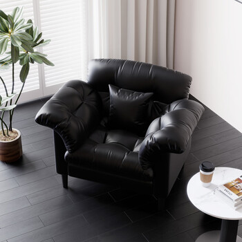 Haowang light luxury hotel club reception area single seat negotiation sofa chair home living room simple casual comfortable lazy chair camellia black wear-resistant cat claw leather free pillow