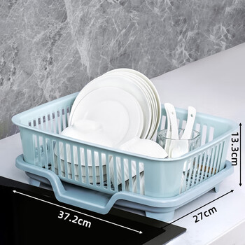 Guig bowl and chopsticks storage box with dish rack for kitchen household multi-functional drain rack with lid drain artifact blue drain dish rack + drainage tray 39.1*29.1*23.5.