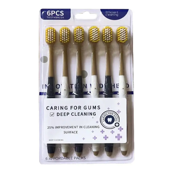 Jepoo (same type as sam) wide head toothbrush, high density soft bristles toothbrush, adult household 6 pack square head gum protection teeth, soft bristles 6 pieces per row b