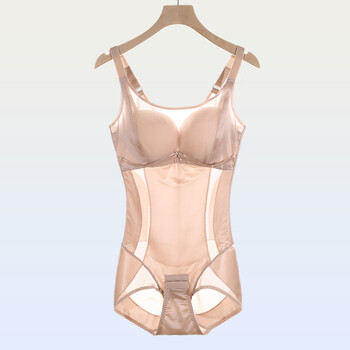 Minagawa ultra-thin shapewear spring and summer thin tummy control corset belly body shaping bra-free one-piece corset skin color xl (recommended weight 115-125 jin)