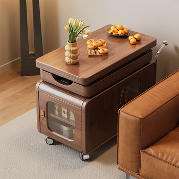 Solid wood coffee table, removable lifting and folding tea table, living room home simple new trolley sofa side table, black walnut coffee table (liftable/with wheels) 76cm long (delivered to home/completely installed)